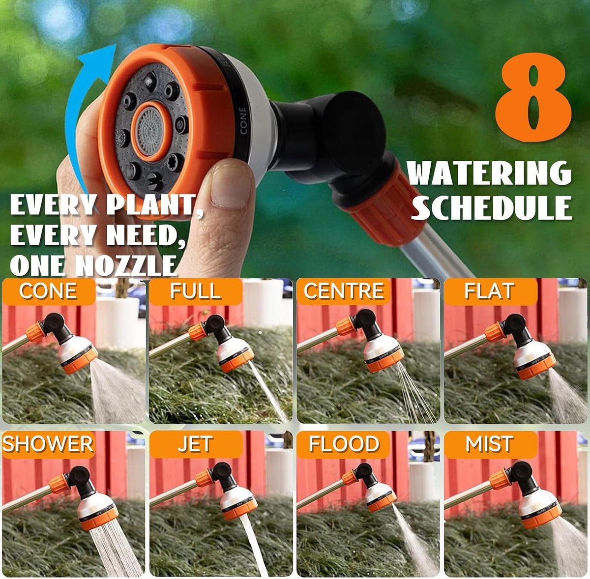 Tuinwaterpistool, 47 cm lang, met 180 graden draaibare kop, irrigatiepistool met 8 instelbare modi, voor gazon, auto - ShopVlot