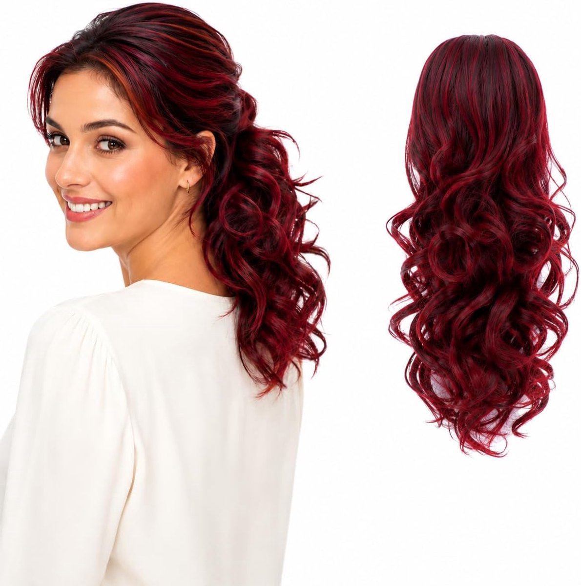 CAISHA 30cm Hairpiece Braid Ponytail Hair Extensions Voluminous Wavy Red Mix PH213 - ShopVlot