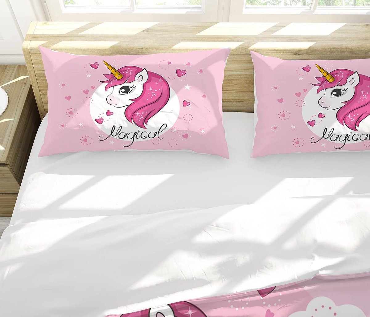 Unicorn Bedding 135 x 200 Children Bedding Set with Duvet Cover and 2 Pillowcases, Cartoon Unicorn Microfiber Soft - ShopVlot