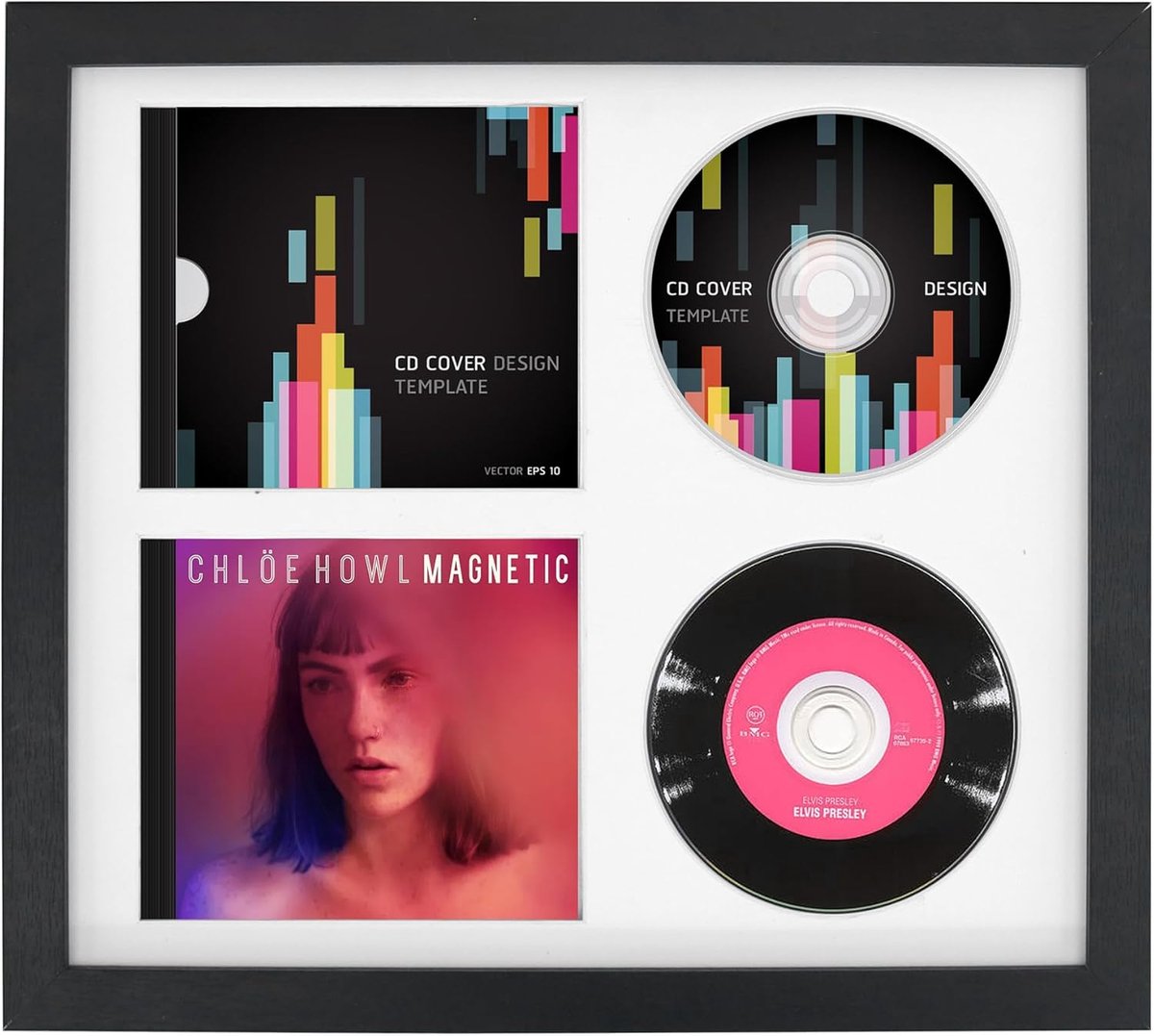 FramePro Double CD Display Frame Case 14.2"x12.8", Signed Record Discs Holder with Real Glass, Wall Hanging Music - ShopVlot