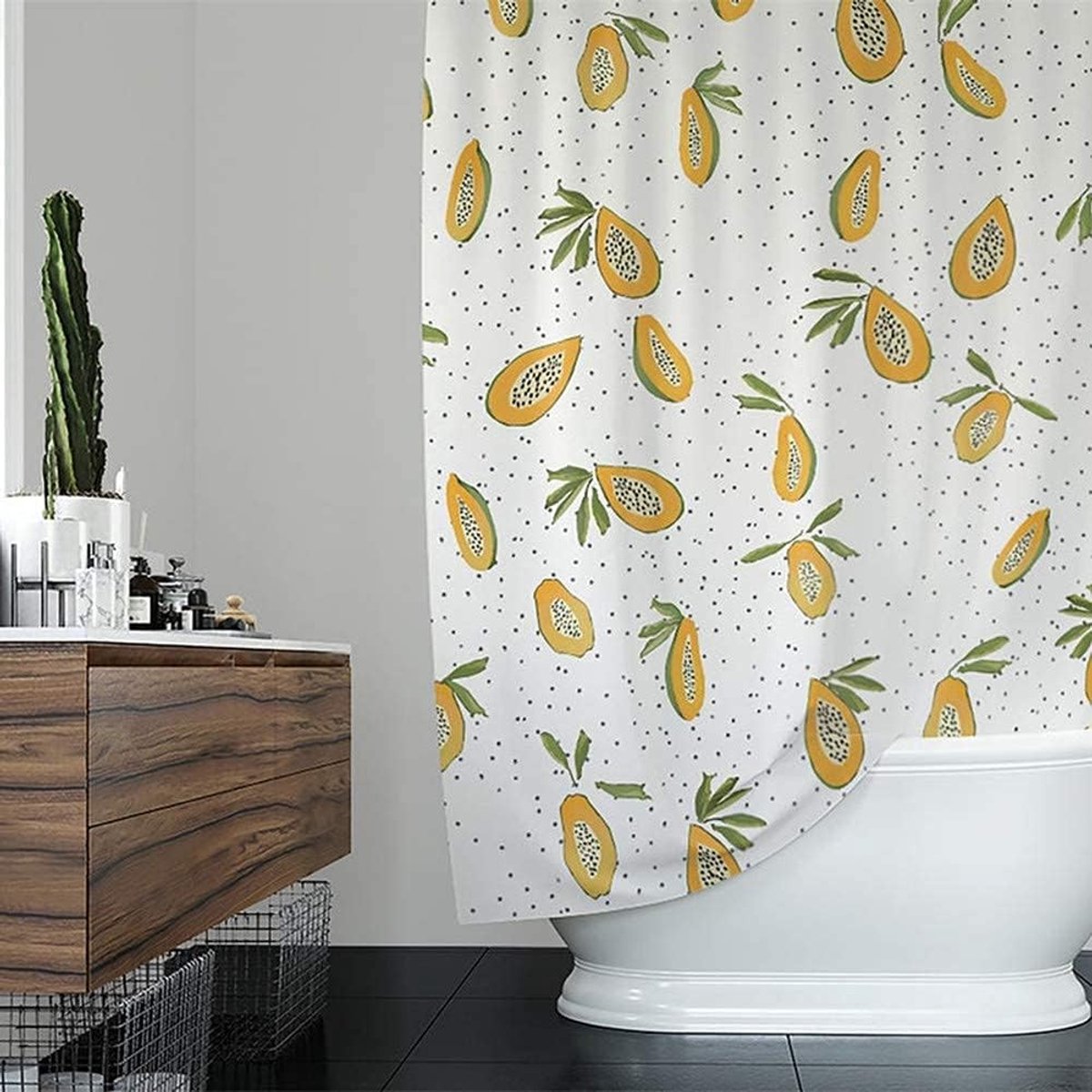 Decorative Papaya Shower Curtain Waterproof Polyester Fabric, Home Bathroom Decor Hanging Curtain with Hooks 72 x 72 - ShopVlot