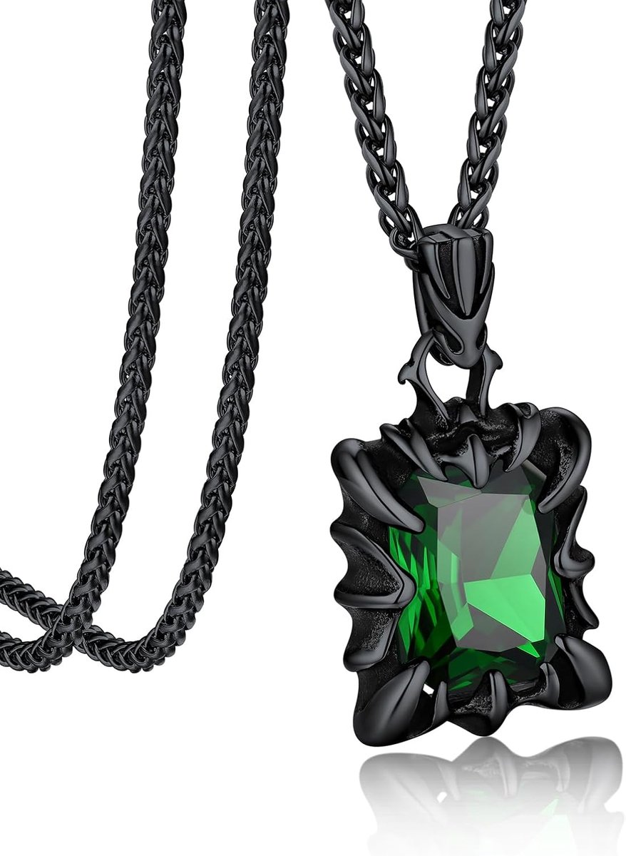 Bandmax Men's Gothic Black Steel Necklace with Adjustable Spiga Chain 3mm/55+5cm Stainless Steel Glass - ShopVlot