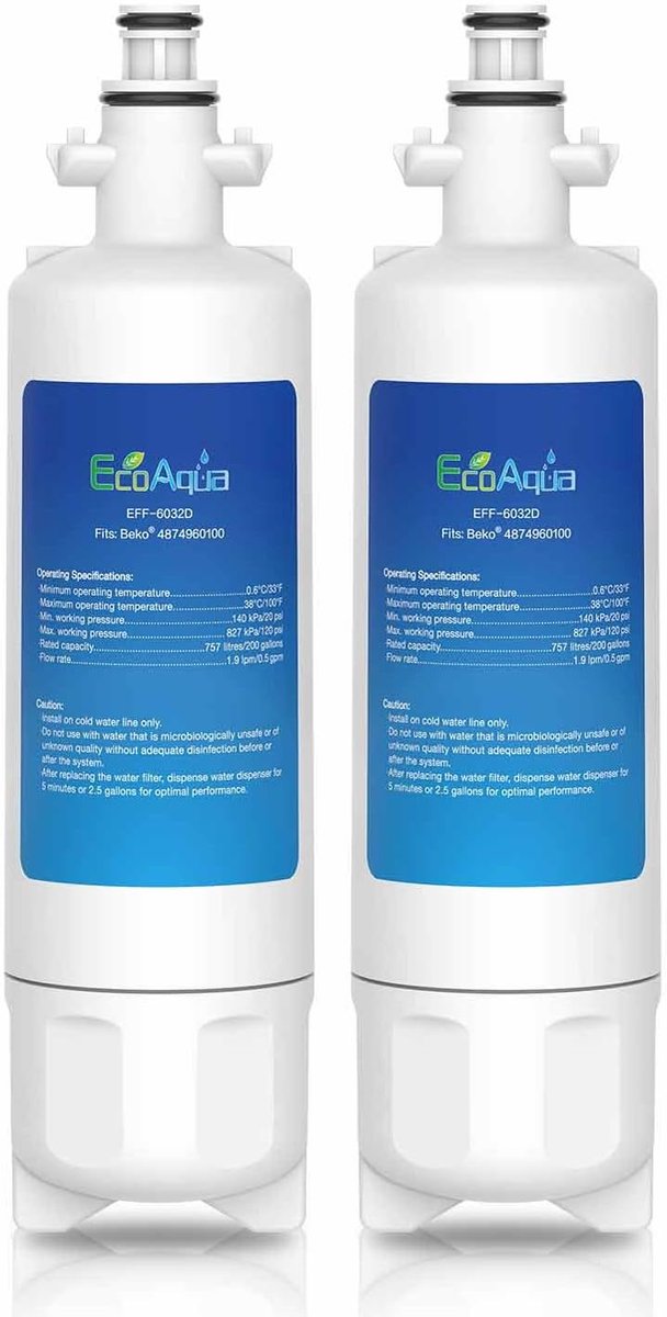 EcoAqua EFF-6032D Fridge Water Filter Compatible with Beko 9256712, 487960200, 4346650401, 4874960100, 4877880200 - ShopVlot