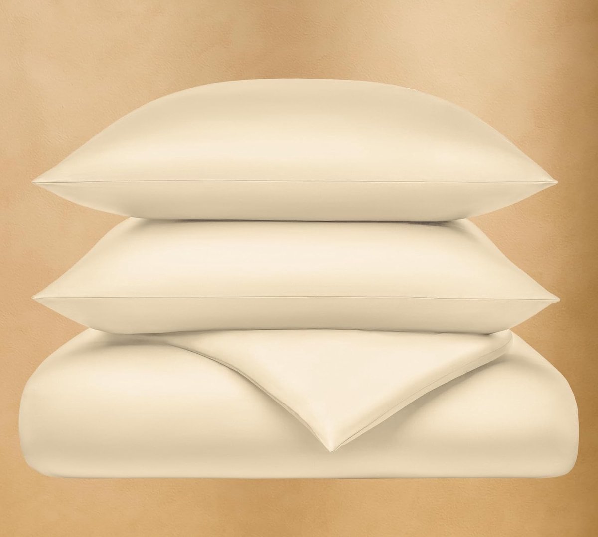 Satin Bed Linen Set 155 x 220 cm + Pillowcase 80 x 80 cm, Cream, 100% Organic Cotton Bed Linen, Mako Satin, 155 x 220 - ShopVlot