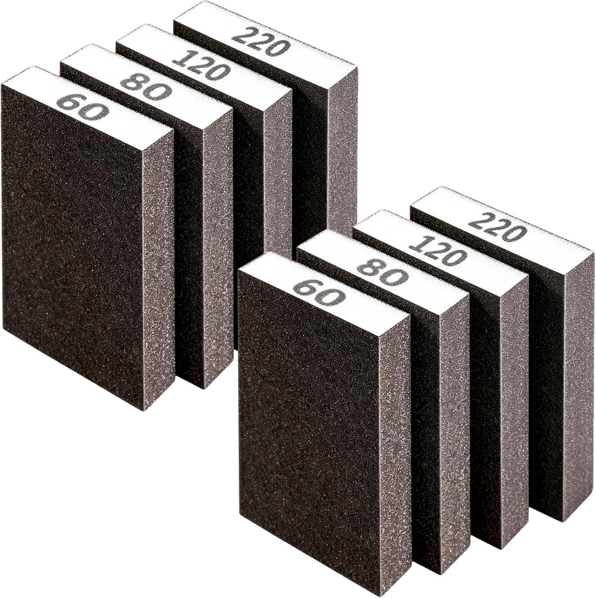 Set van 8 schuursponzen, 4 korrelgroottes, schuurpapierset in 60, 80, 120, 220, droog en nat korrelgrof, fijn - ShopVlot
