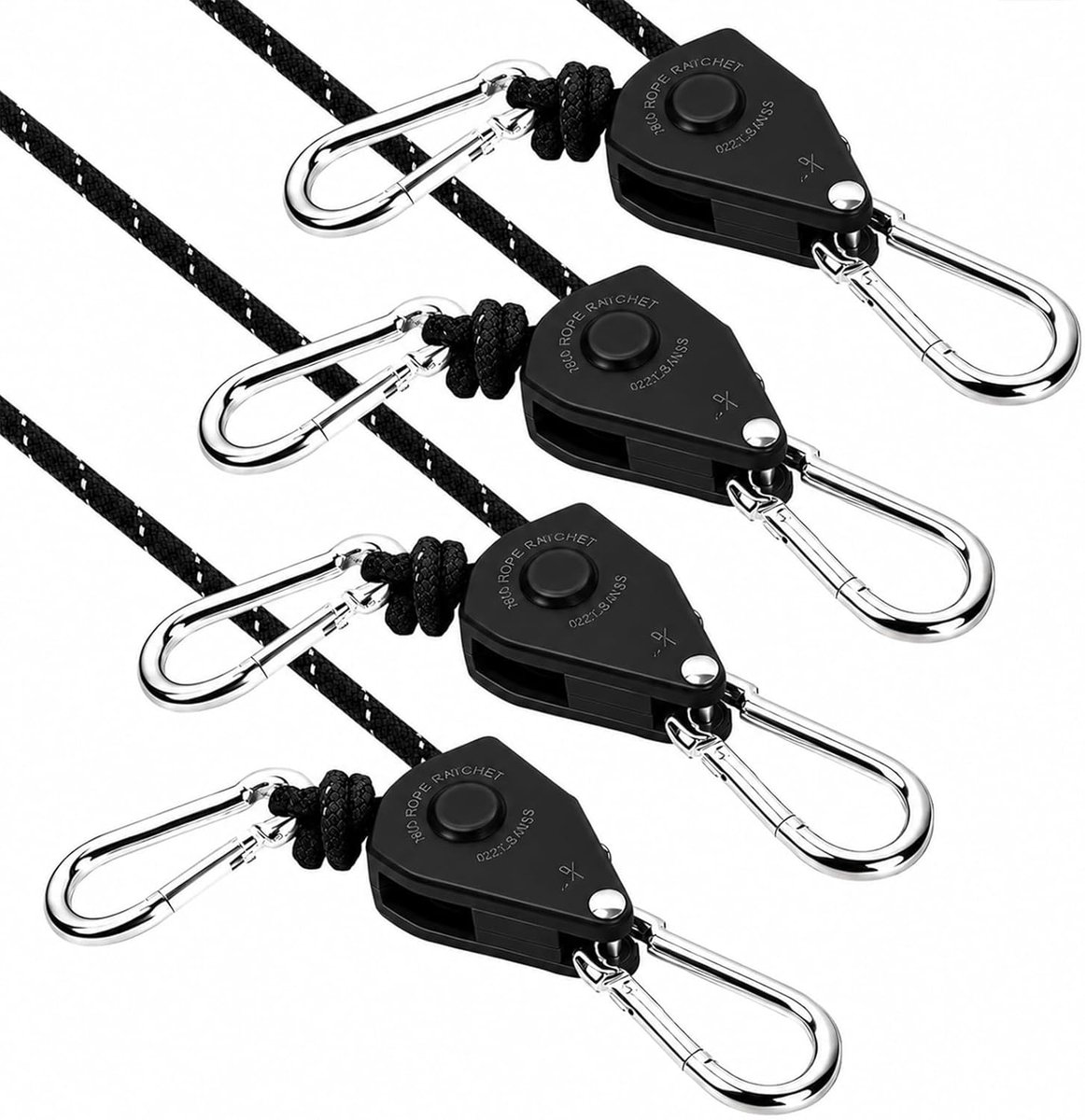 Reflective guy ropes, black - Set van 4 bevestigingen voor zonnezeilen, camping en tenten, in lengte verstelbaar, hoge - ShopVlot