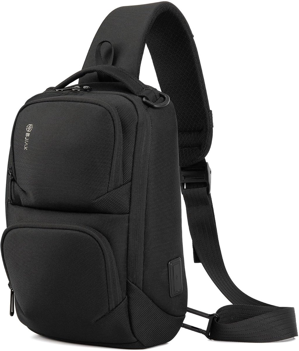 Borsttas voor heren, schoudertas, sling bag, crossbody tas mannen met USB-laadaansluiting - ShopVlot