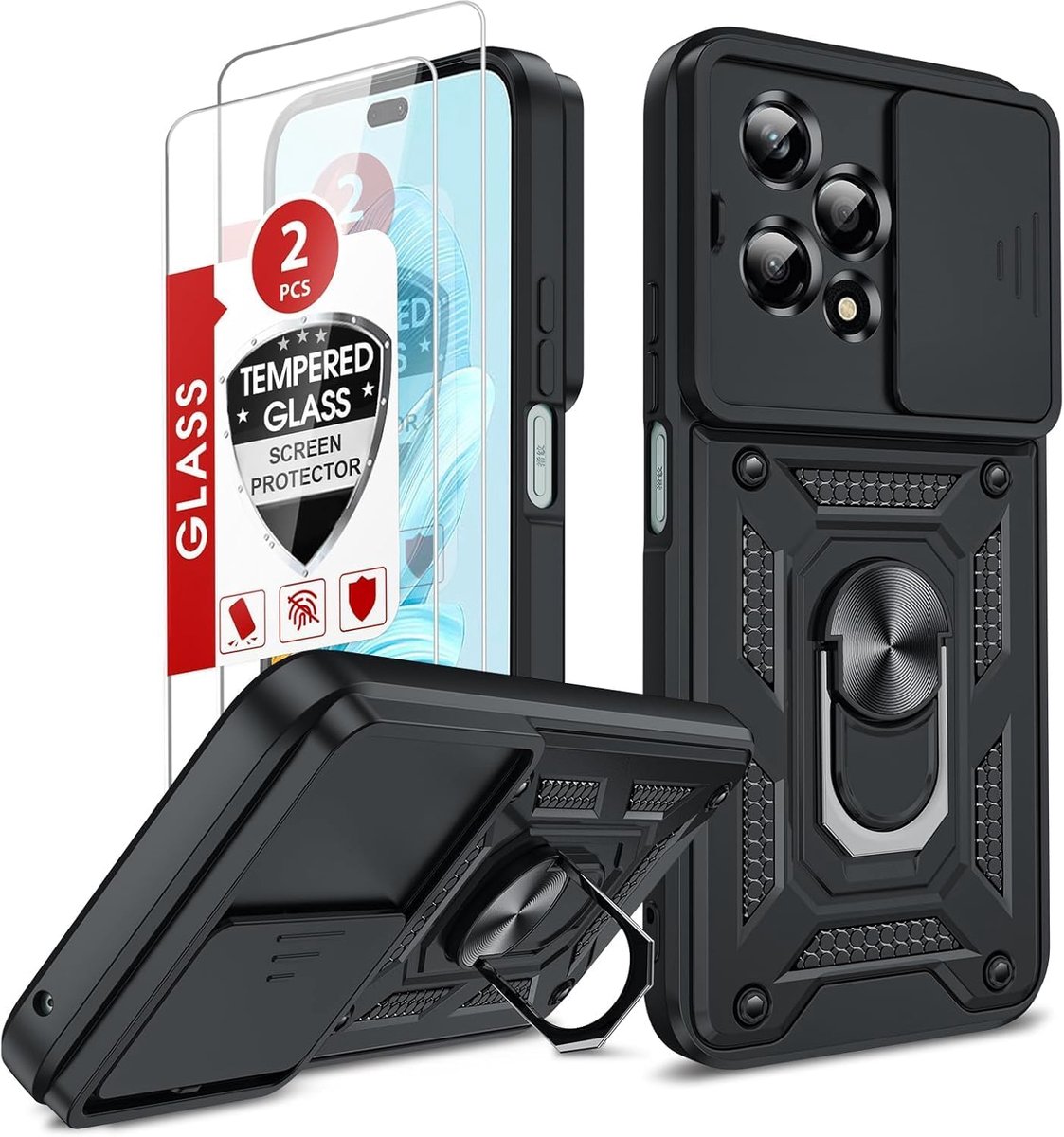 LeYi Honor 200 Lite Case with 2 * Tempered Glass Screen Protector Protective Case for Honor 200 Lite 5G Camera - ShopVlot