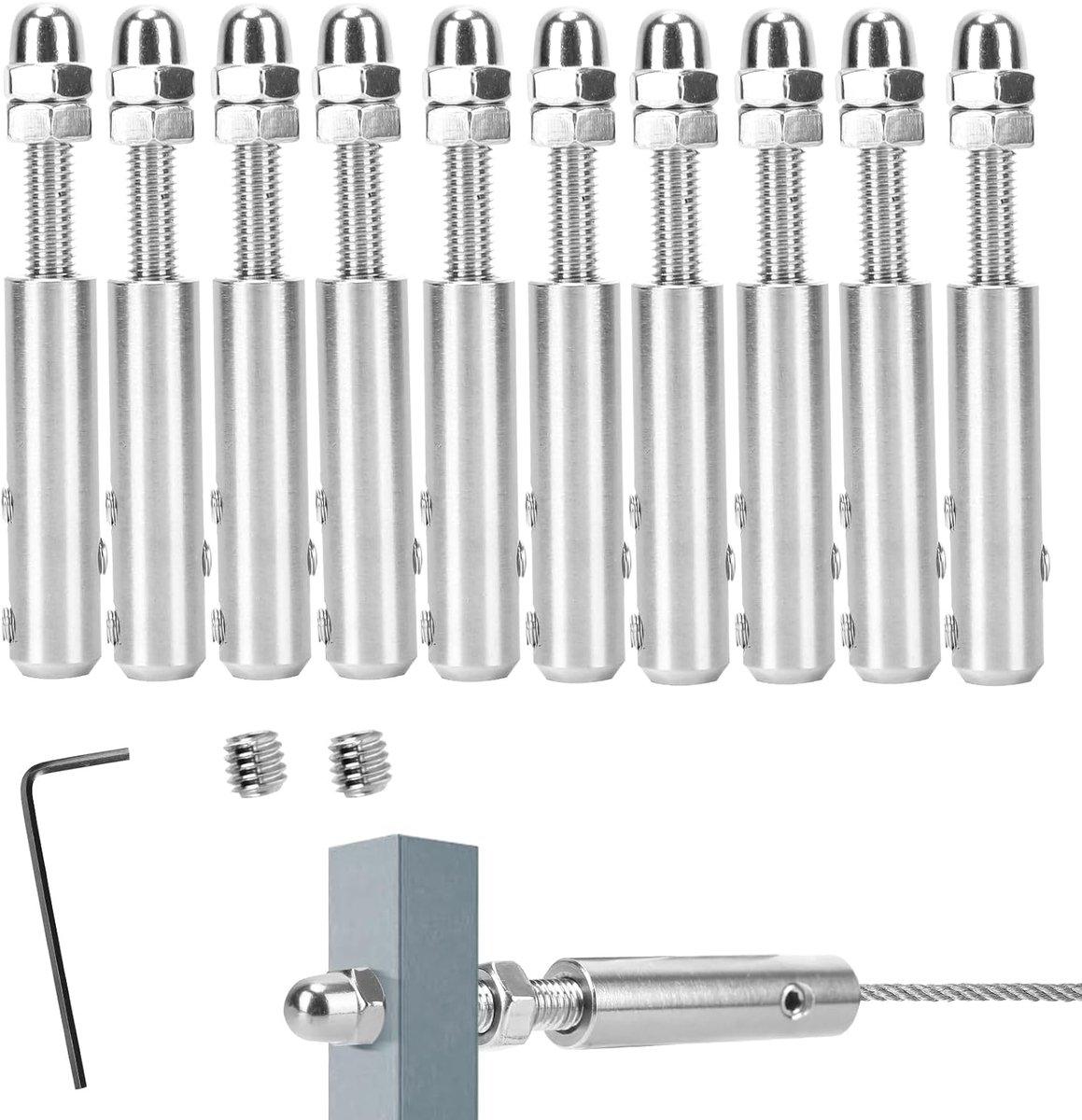 Pack of 10 Wire Rope Terminal Screw Terminal for Wire Rope 5 mm Wire Rope Tensioner, Cable Tensioner, Stainless Steel - ShopVlot