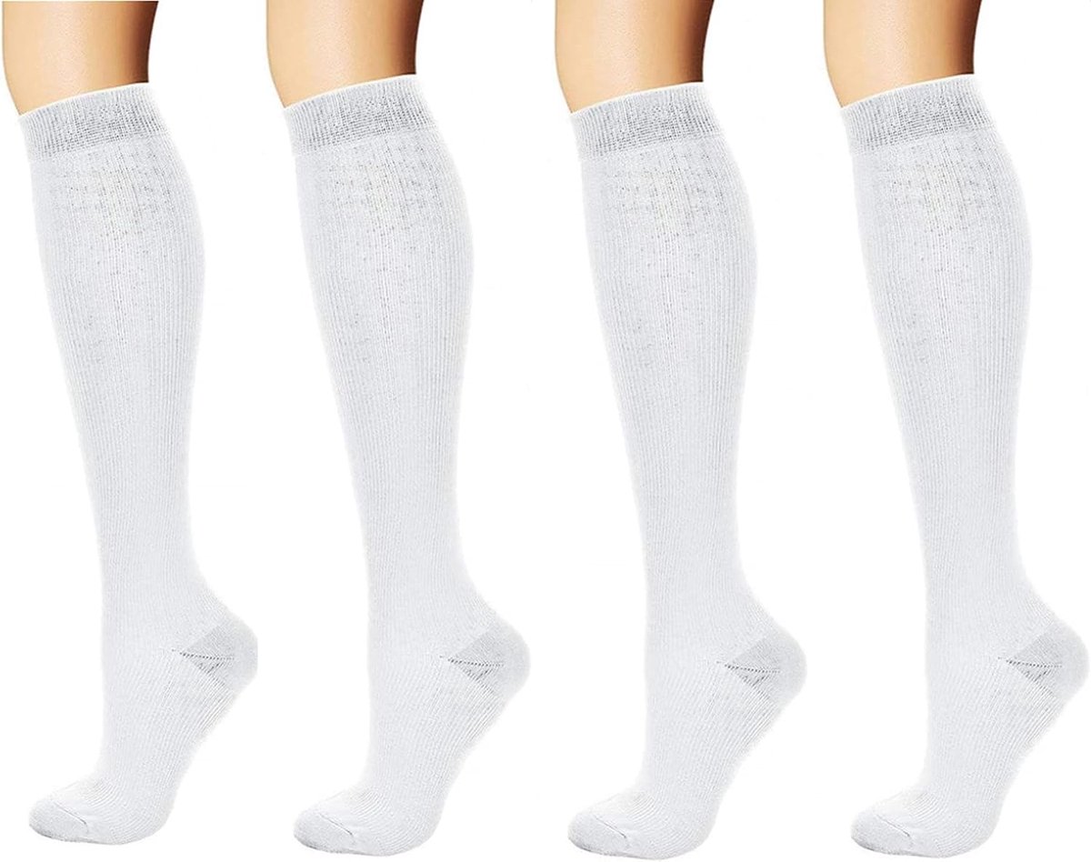 4 Pairs of White Support Stockings, Travel Stockings, Compression Socks for Men and Women, Support Knee Socks for - ShopVlot
