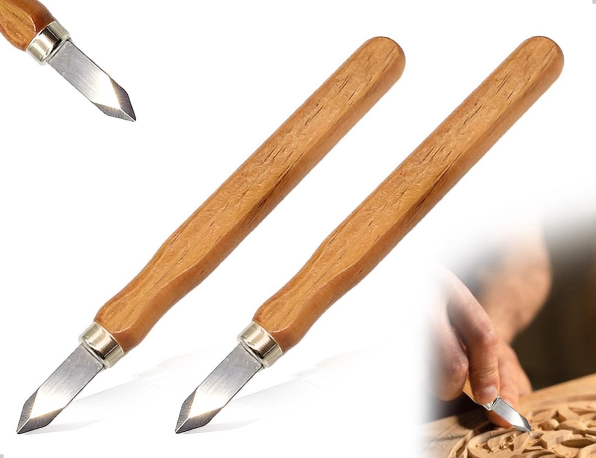 2 stuks snijmessen, aan beide zijden geslepen snijgereedschap, snijmes met houten handvat, houtbewerkingsgereedschap - ShopVlot
