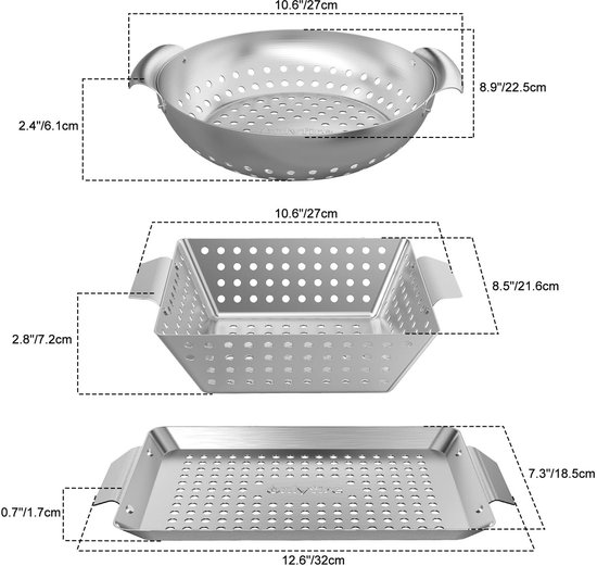 Roestvrij Stalen Grillmand Set van 3 - BBQ Groentemand en Vleesmand met Gebogen Handvat van Merkloos — afbeelding 4