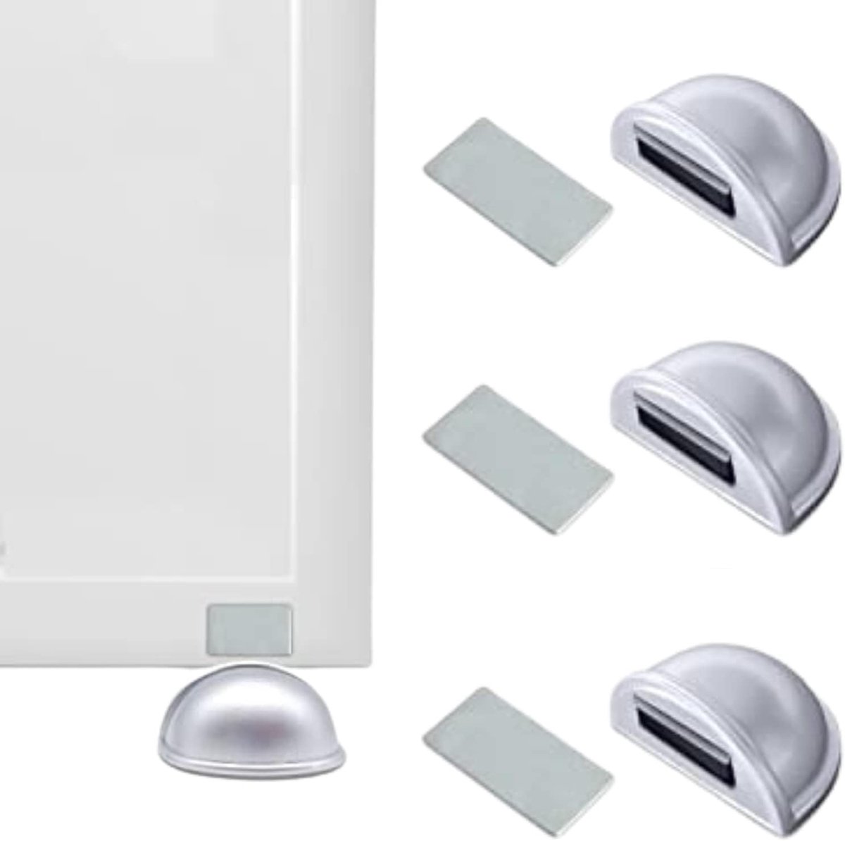 Magnetic Door Stopper Floor - Self-Adhesive 4/5/6 Pieces - No Drilling - White or Silver - ShopVlot