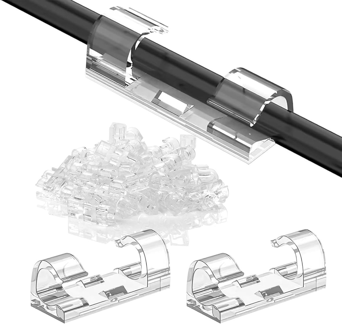 Kabelbinders, zelfklevend, 100 stuks, kabelbeheer, met sterke kleefpads, kabelhaken voor bevestiging van elektrische - ShopVlot