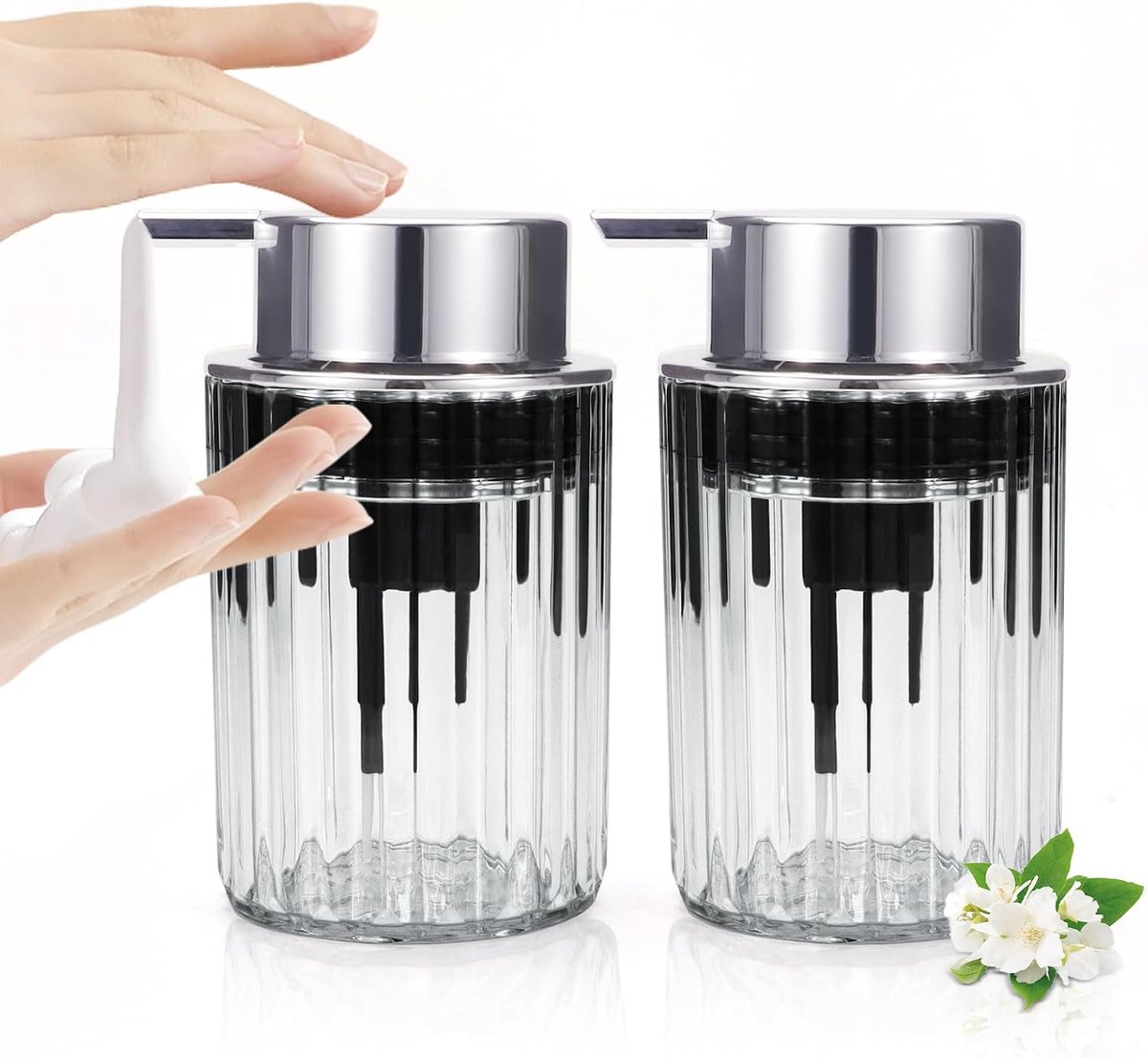 LELE LIFE 2 Pack Foaming Soap Dispenser - Clear Acrylic Foam Hand Soap Dispenser with Silver Pump for Bathroom, Modern - ShopVlot
