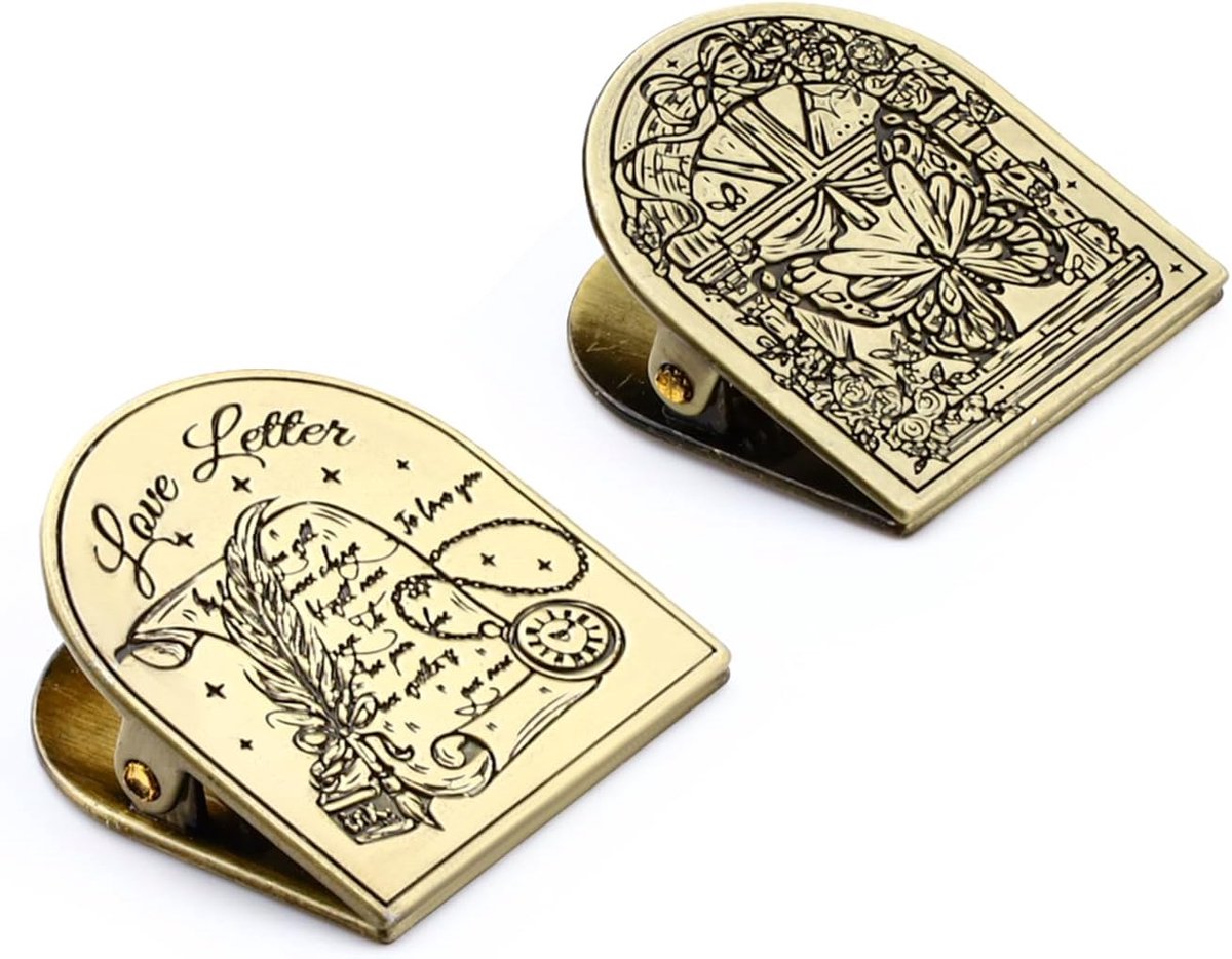 LELE LIFE 2 Pcs Vintage Metal Book Clips, Brass Color Alloy Antique Binder Clips for Diary, Notebook, Planner - ShopVlot