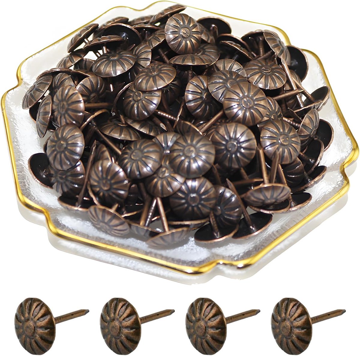 Gestoffeerde spijkers 100 stuks - roodbrons - vintage madeliefdesign - stabiele meubelnagels voor bekleding - ShopVlot