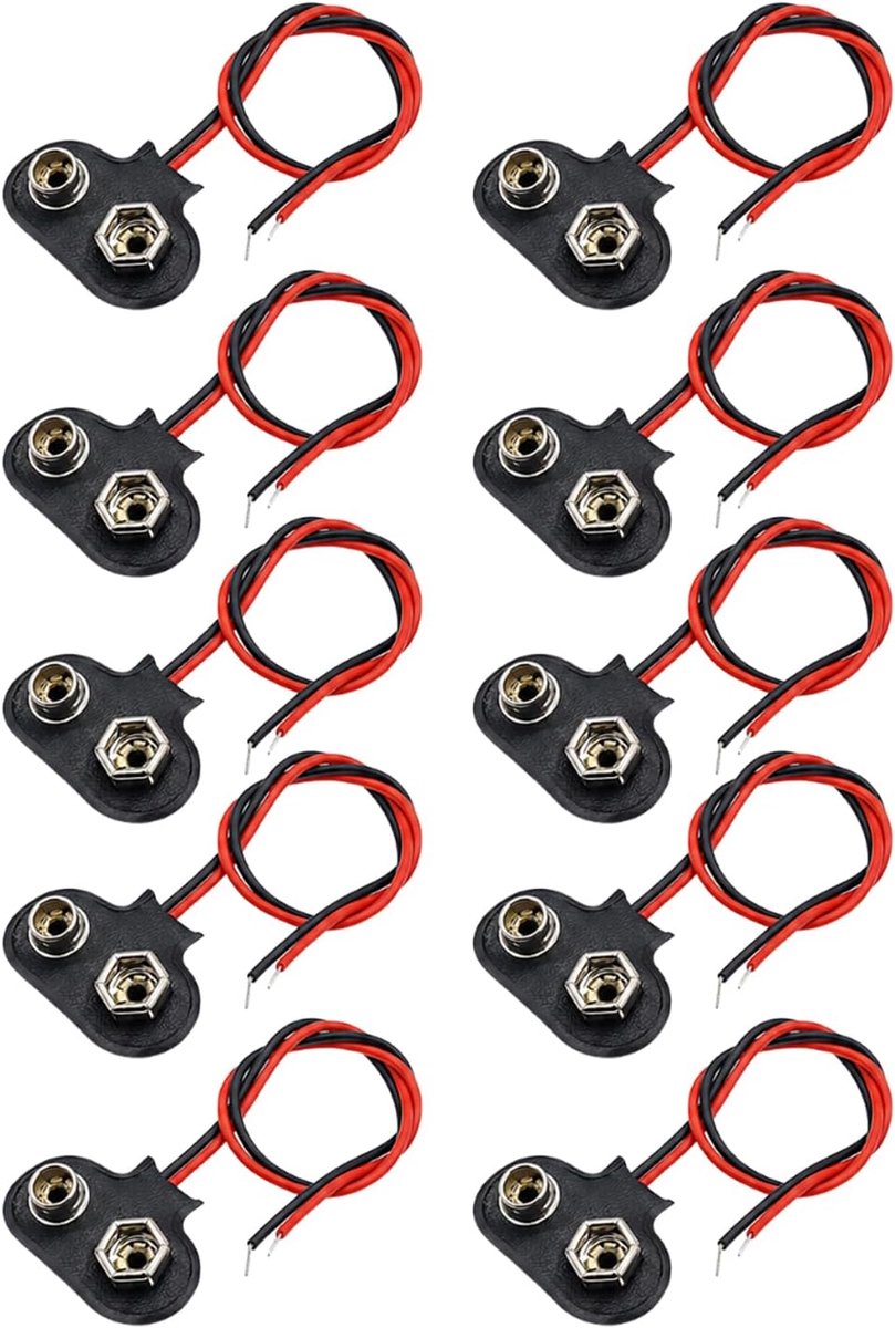 9V batterijclipaansluitingen 150 mm - I-type met kabels - robuuste kunststof en metalen constructie - ShopVlot