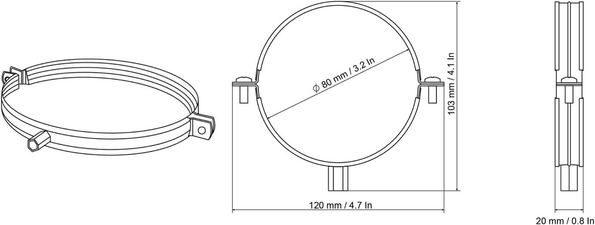 Pijpklem 80 mm - Gegalvaniseerd - Met rubberen inzet - Ideaal voor ventilatiebuizen - ShopVlot