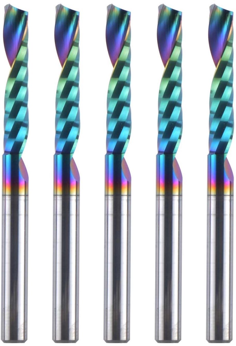 SnelShoppen - Set van 5 Aluminium Frees Cutter 4 mm Schacht, VHM 22 mm Snijlengte, DLC-Coating voor CNC Houtbewerking en Plastic