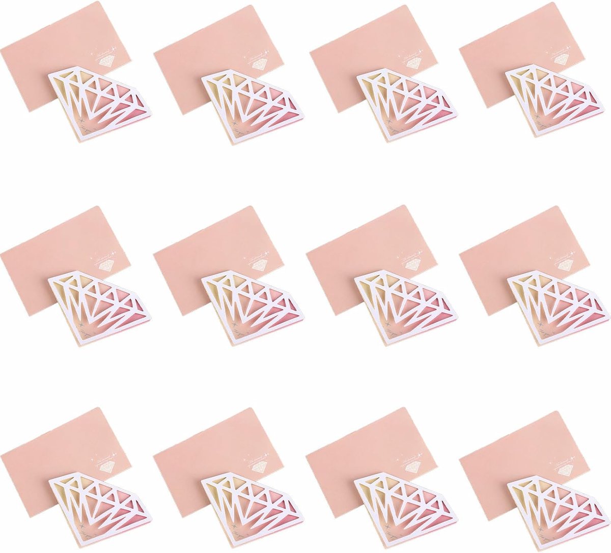 Verjaardagskaarten set van 12 - Diamantvorm - Geel en roze - Geschikt voor vrienden en geliefden - ShopVlot
