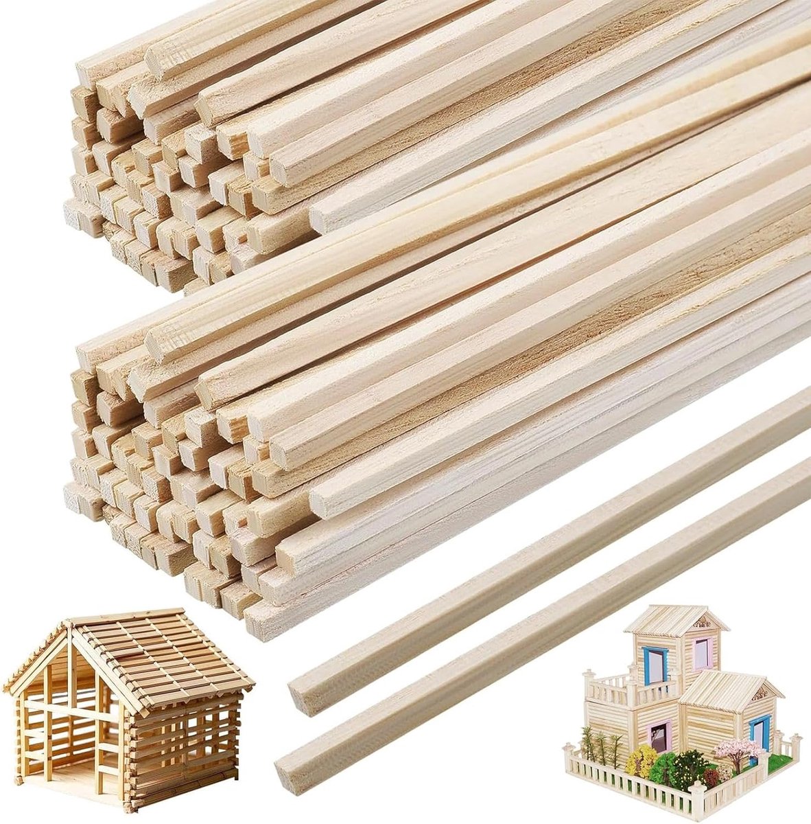 Batonnet houtbewerking 100 stuks - balsa-houten stokken - vierkant - creatief voor doe-het-zelfprojecten - ShopVlot