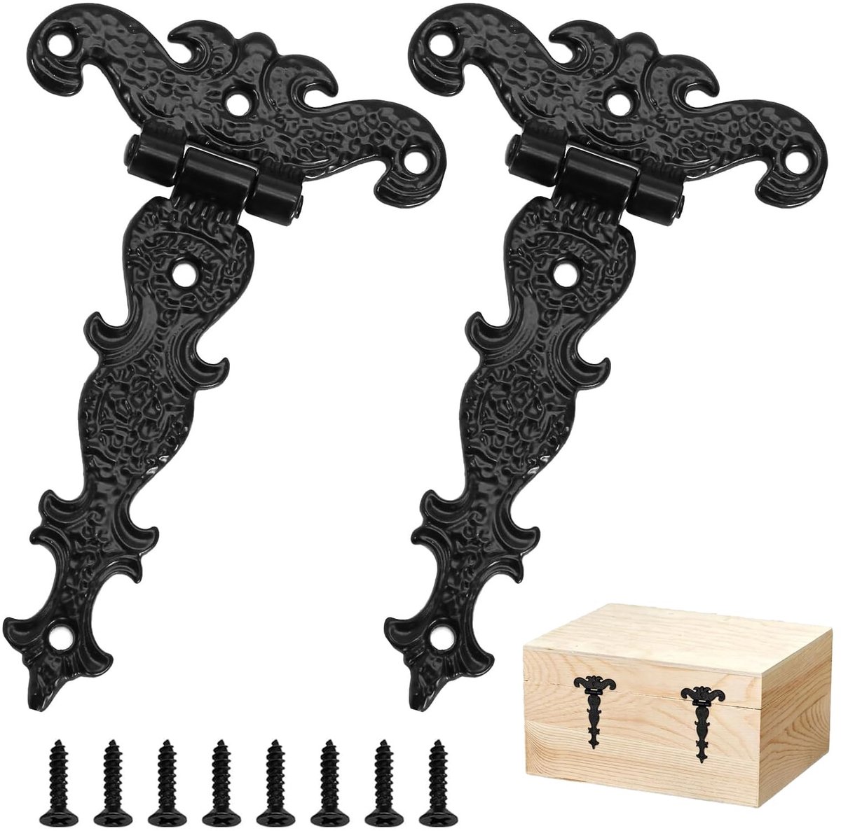 Solidchoice - Set van 2 Antieke Houten Deurhengsels met Schroeven 69 x 113mm