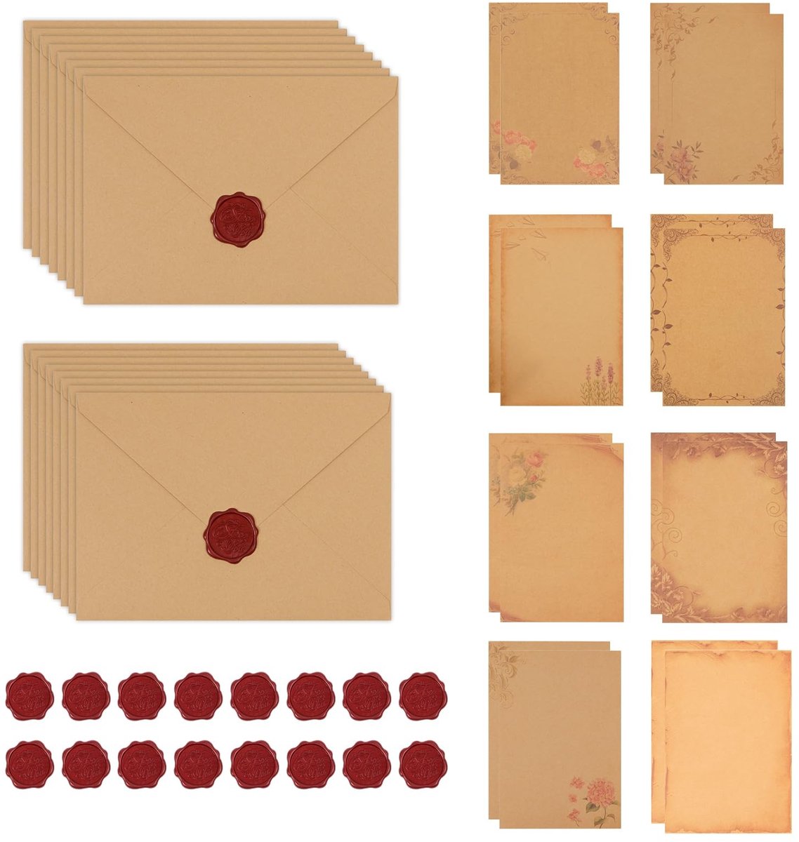 Solidchoice - Vintage Briefpapier met Enveloppen Set (8 Soorten)