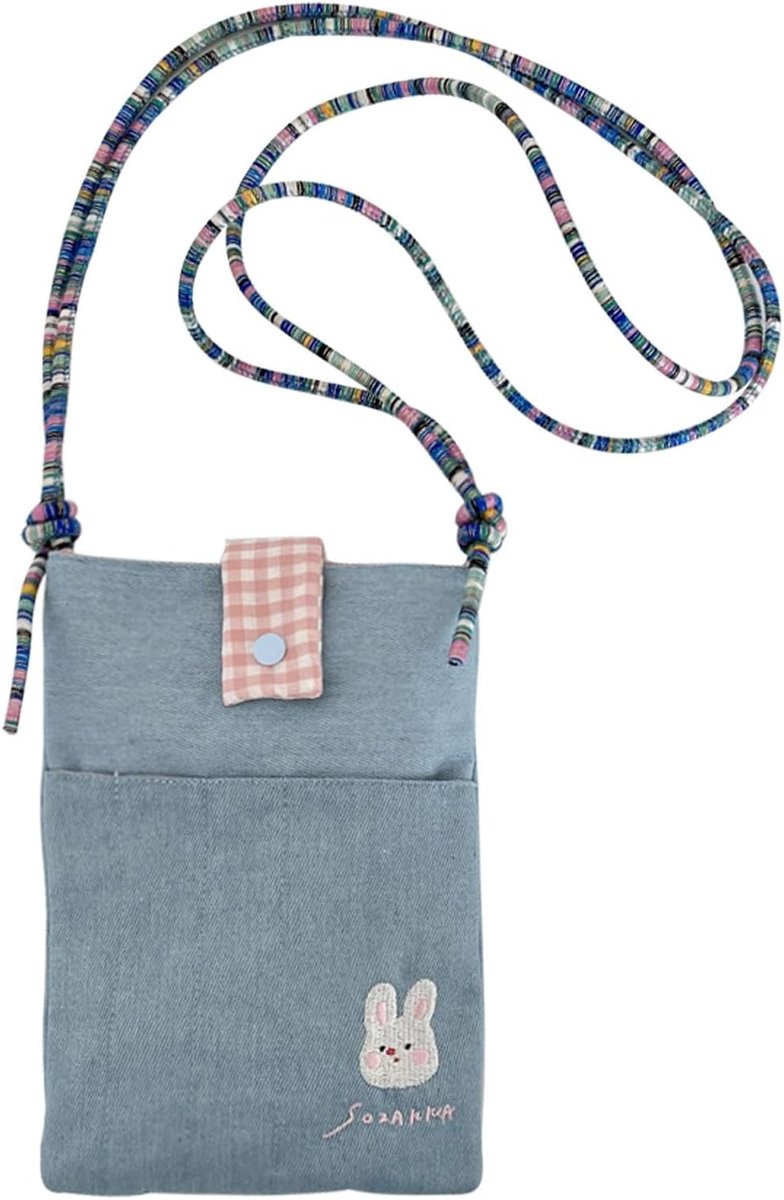 Kleine denim schoudertas dames - schattig borduurwerk - 1 hoofdvak en 4 voorvakken - ideaal voor dagelijks gebruik - ShopVlot