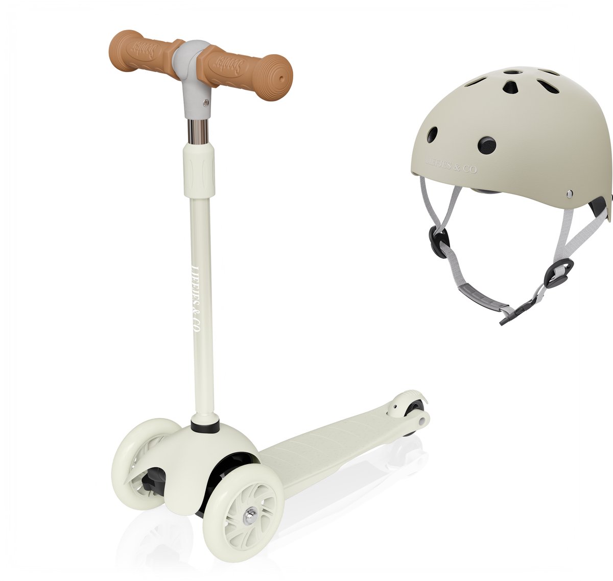 Liefjes & Co Kinderstep – Met Kinderhelm - Lichtgevende Wielen – Vanille Beige