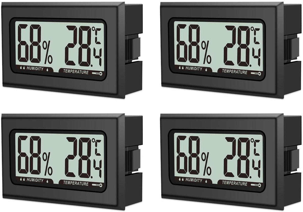 Solidchoice - 4 Stuks Digitale Hygrometer en Thermometer Set