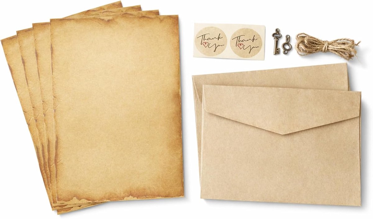 Vintage briefpapierset - kraftpapier - zelfklevend - voor bruiloftsuitnodigingen - ShopVlot