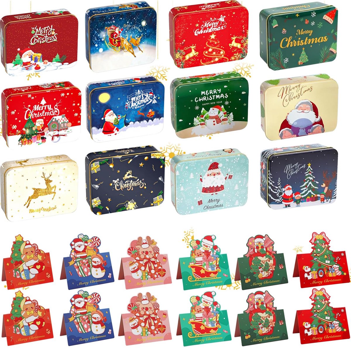 Solidchoice - Set van 12 Kerstcadeau Dozen met 12 Kerstkaarten