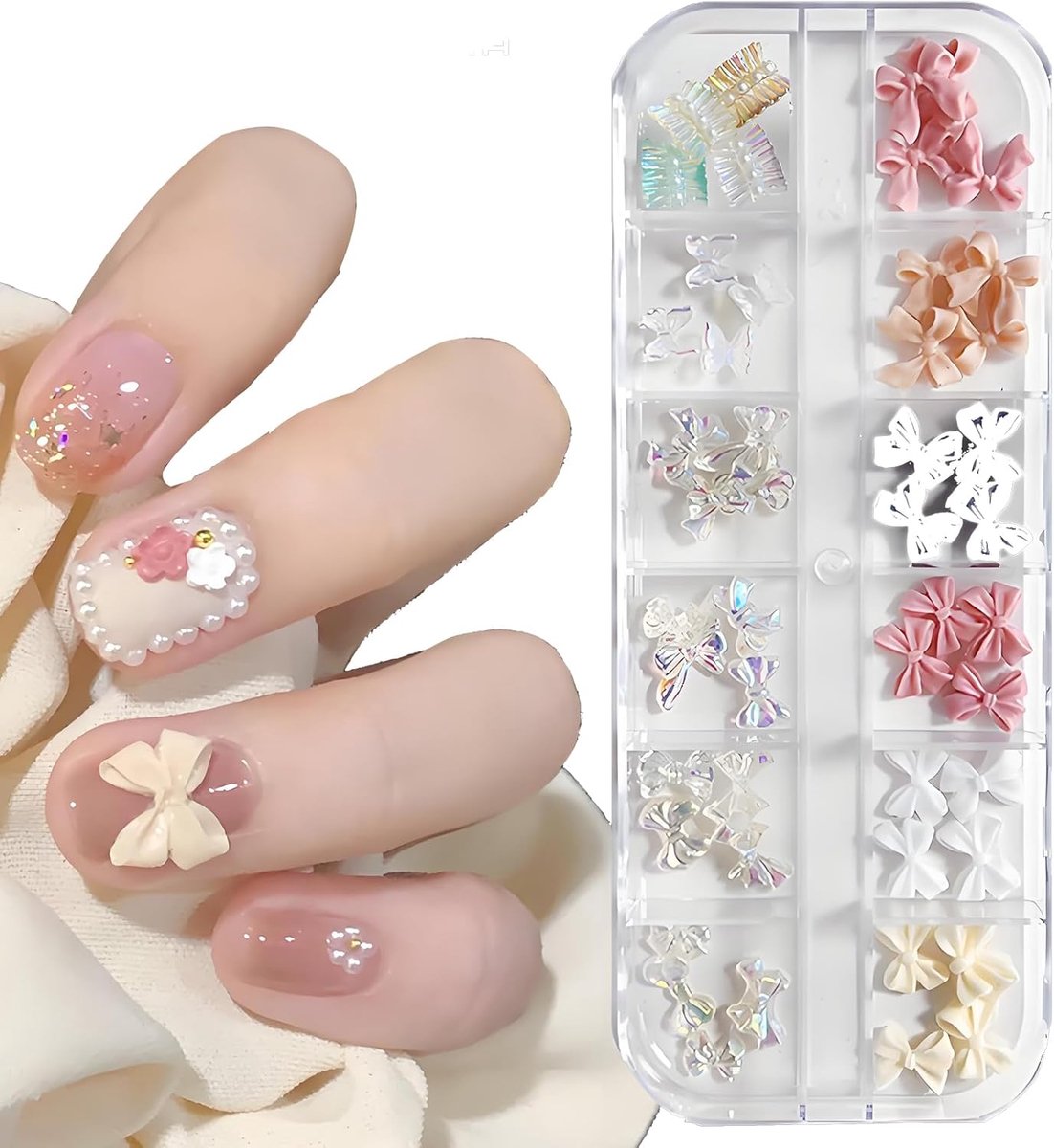 Nageldecoratie sjablonen 12 stuks - strassteentjes, kralen en bedels - vlinder in Aurora-kleuren - ShopVlot