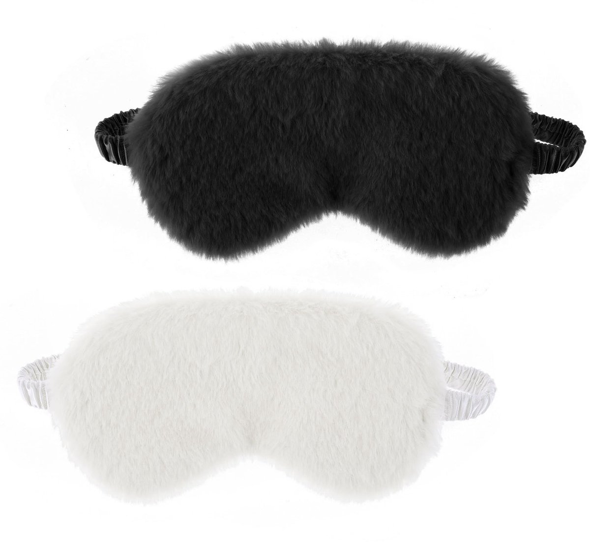 2 Stuks Pluche Slaapmasker - Comfortabel & Verduisterend Reismasker - Met Opbergtas - Wit & Zwart