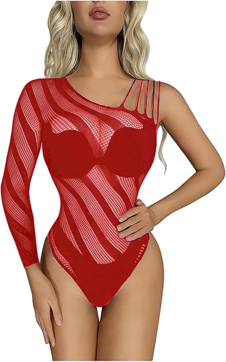 Bodysuit Langarm Dames - Zebra Patroon - Sexy Rood - Perfect voor Feesten - ShopVlot