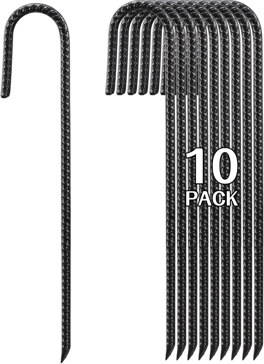 J-vormige Tentharingen - Zwart - 40 cm - Heavy Duty Grondankerstaven voor Landschapsarchitectuur - Voor Tuin en Planten