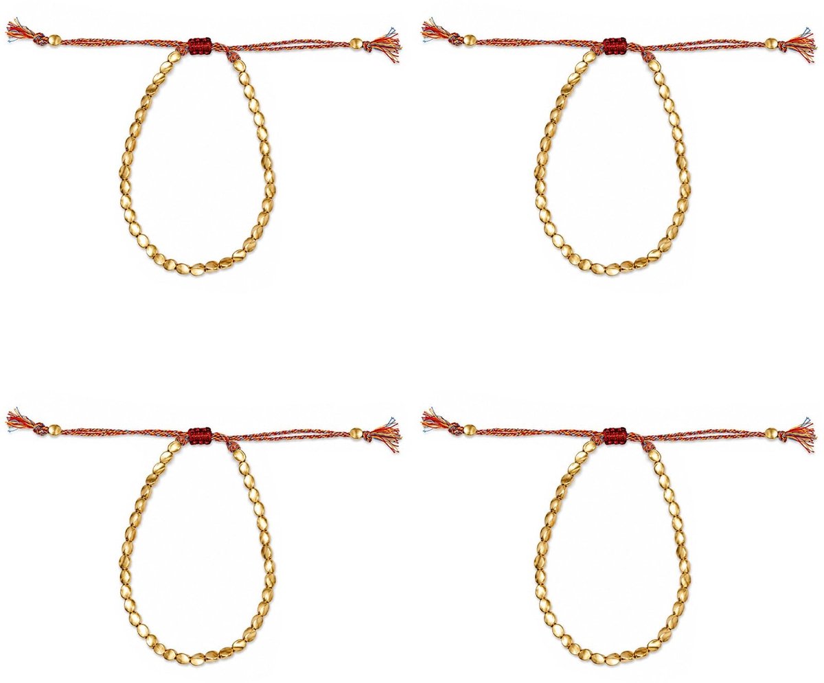 Solidchoice - Set van 4 Tibetaanse Koperen Kralenarmbanden, Goudkleurig