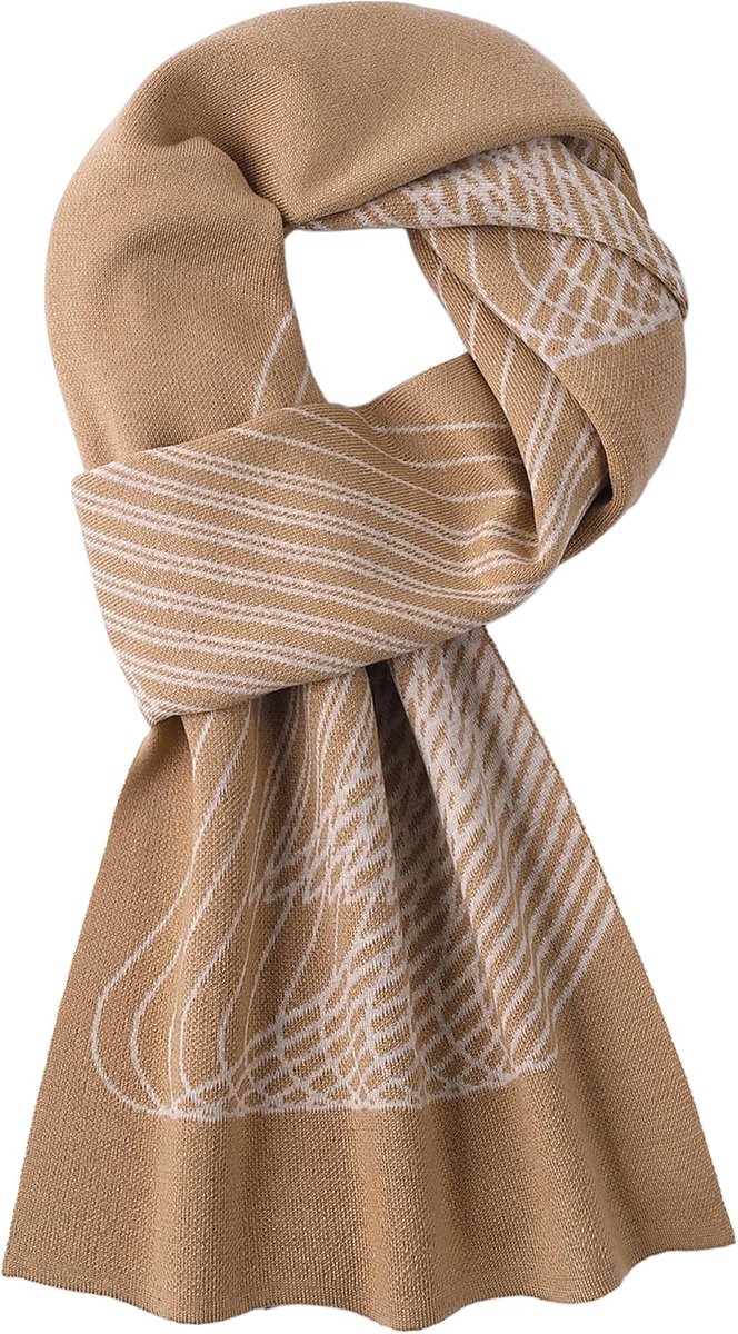 Sjaal voor heren 180×30 cm - 6% wol - khaki & beige - stijlvol en warm voor de winter - ShopVlot