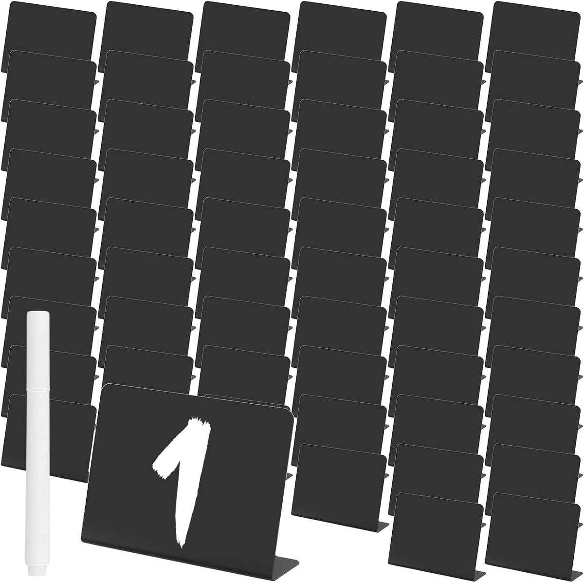 Mini krijtbordjes 100 x 76 mm - set van 60 - zwart plastic - herbruikbaar voor prijslabels - ShopVlot