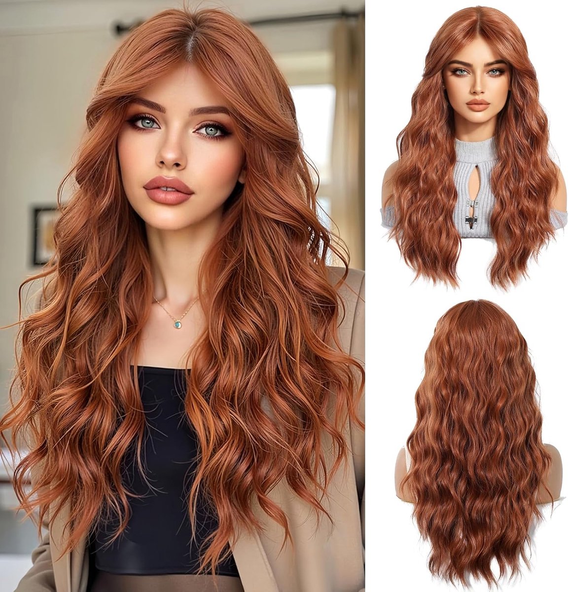 Synthetic Haarwerk 24 inch - Maroon Golvend - Met Pony - Perfect voor Feestjes - ShopVlot