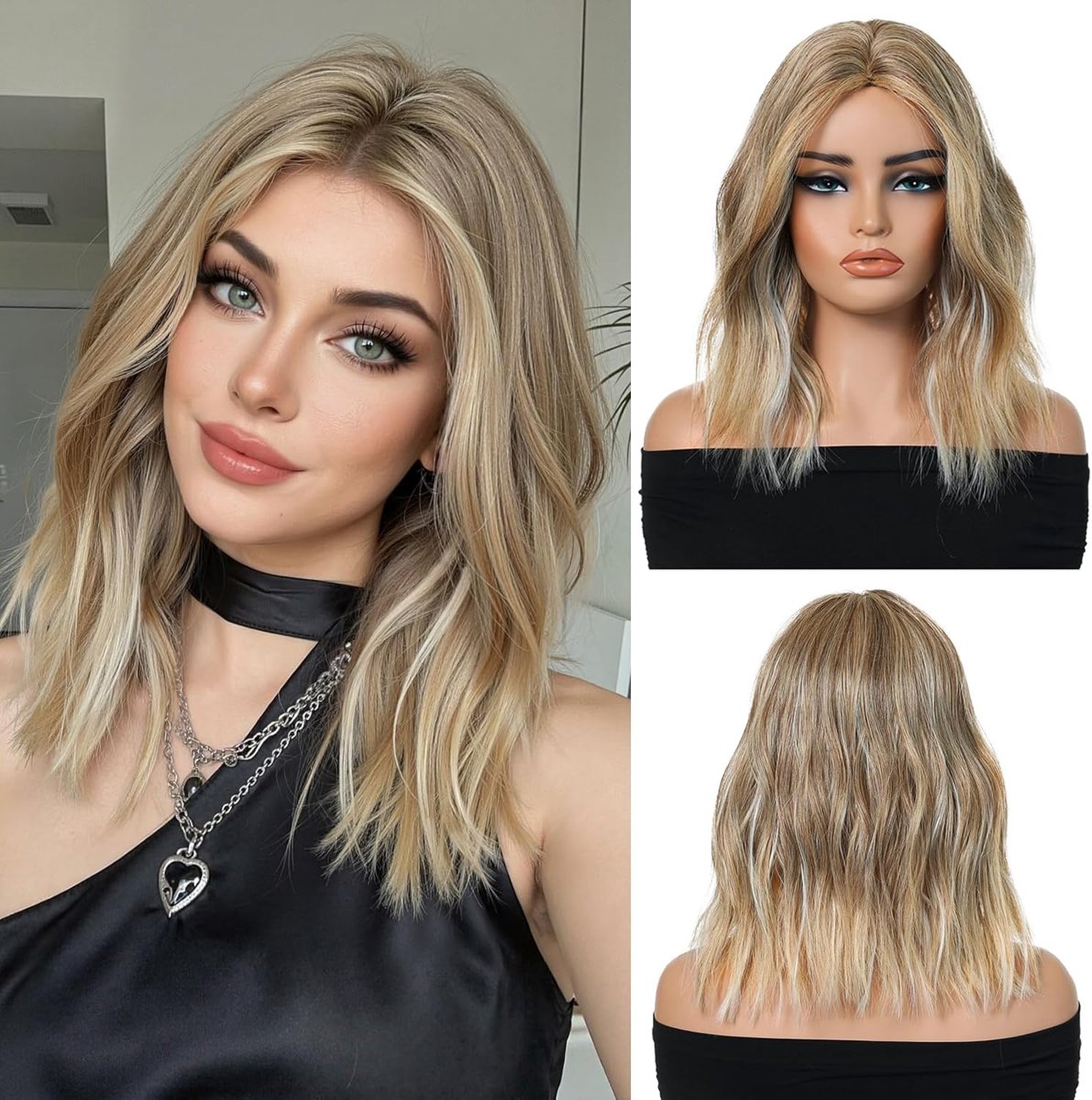 Synthetische haarparruq 14" lichtbruin - korte krullen met pony - natuurlijk uiterlijk - perfect voor dagelijks gebruik - ShopVlot