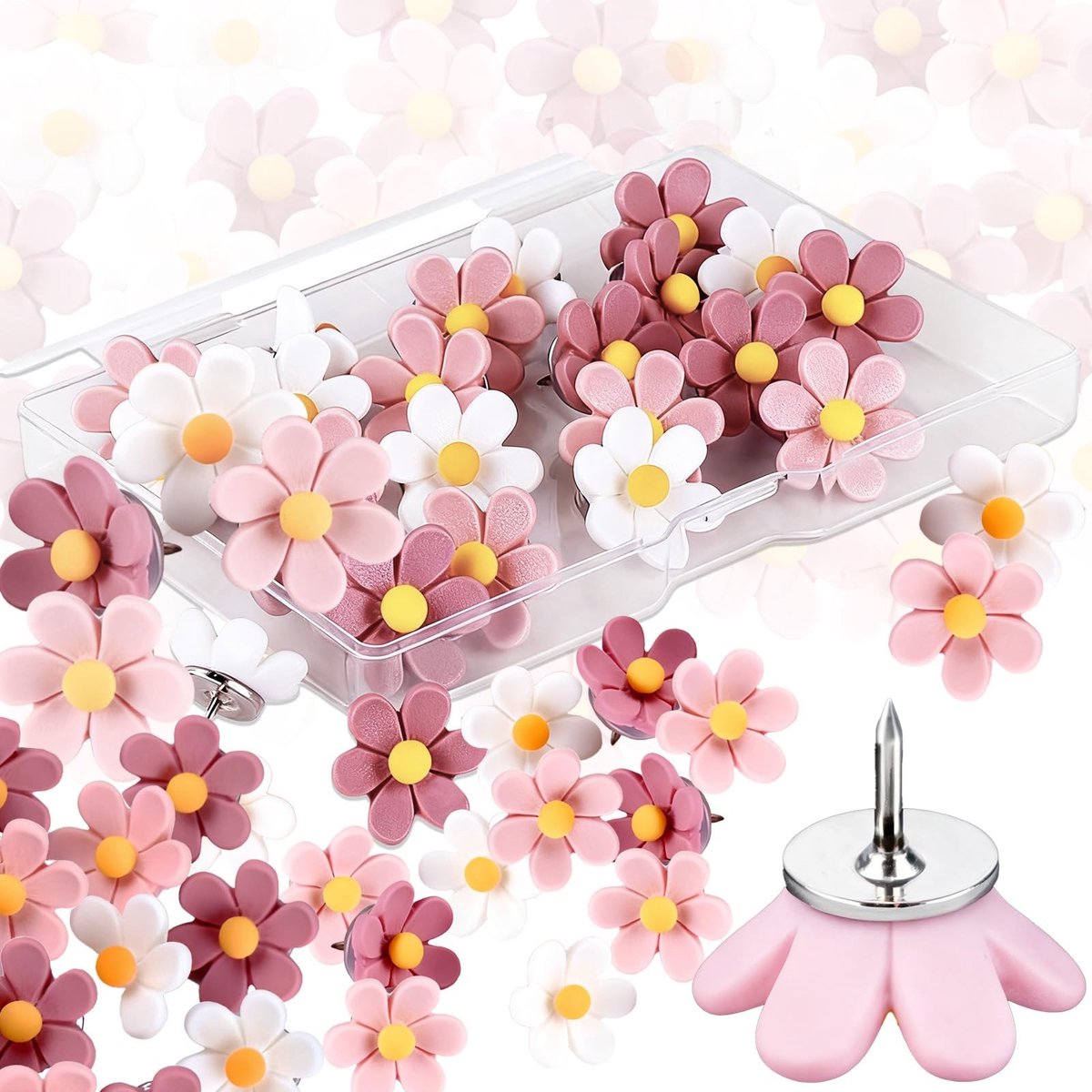 Solidchoice - Set van 30 Witte en Roze Bloempinnen voor Corkboard