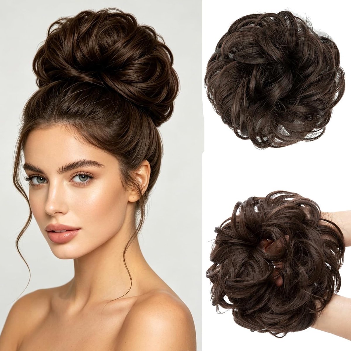 Messy bun haarstuk - krullend en golvend - synthetisch met klem - comfortabele haarupgrade voor dagelijks gebruik - ShopVlot