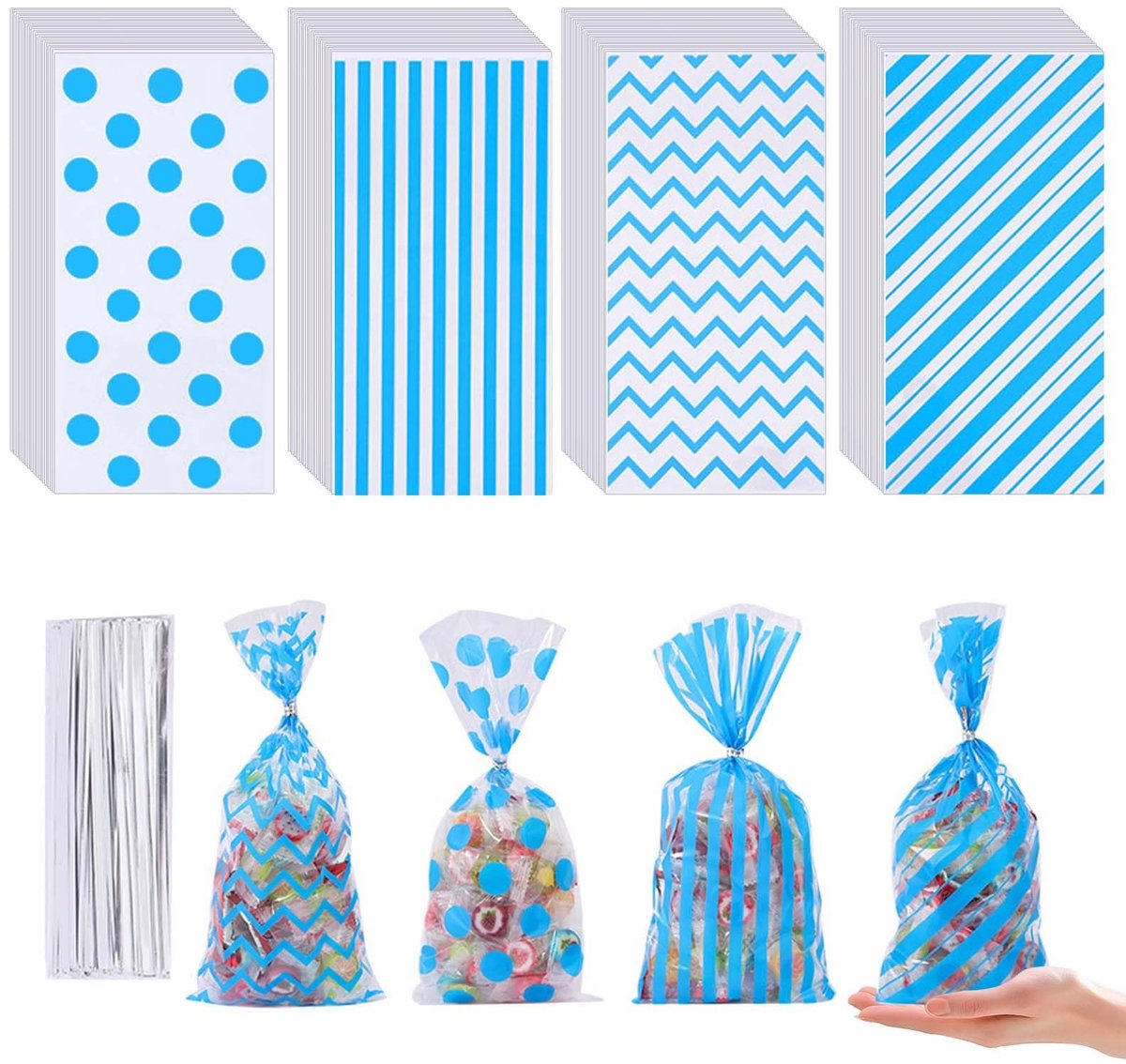 Solidchoice - Set van 100 Blauwe Geschenkzakken voor Feestjes