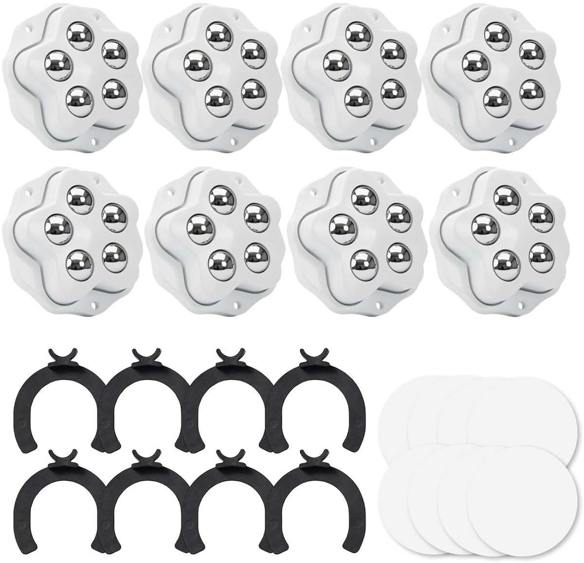 360 graden ballenwielen 8 stuks - stevige zelfklevende wielen - met 5 stalen ballen - ideaal voor meubels en apparaten - ShopVlot