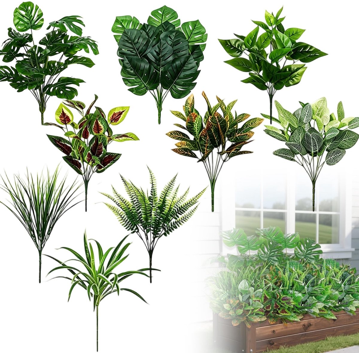 Solidchoice - Set van 18 Weerbestendige Kunstplanten voor Buiten