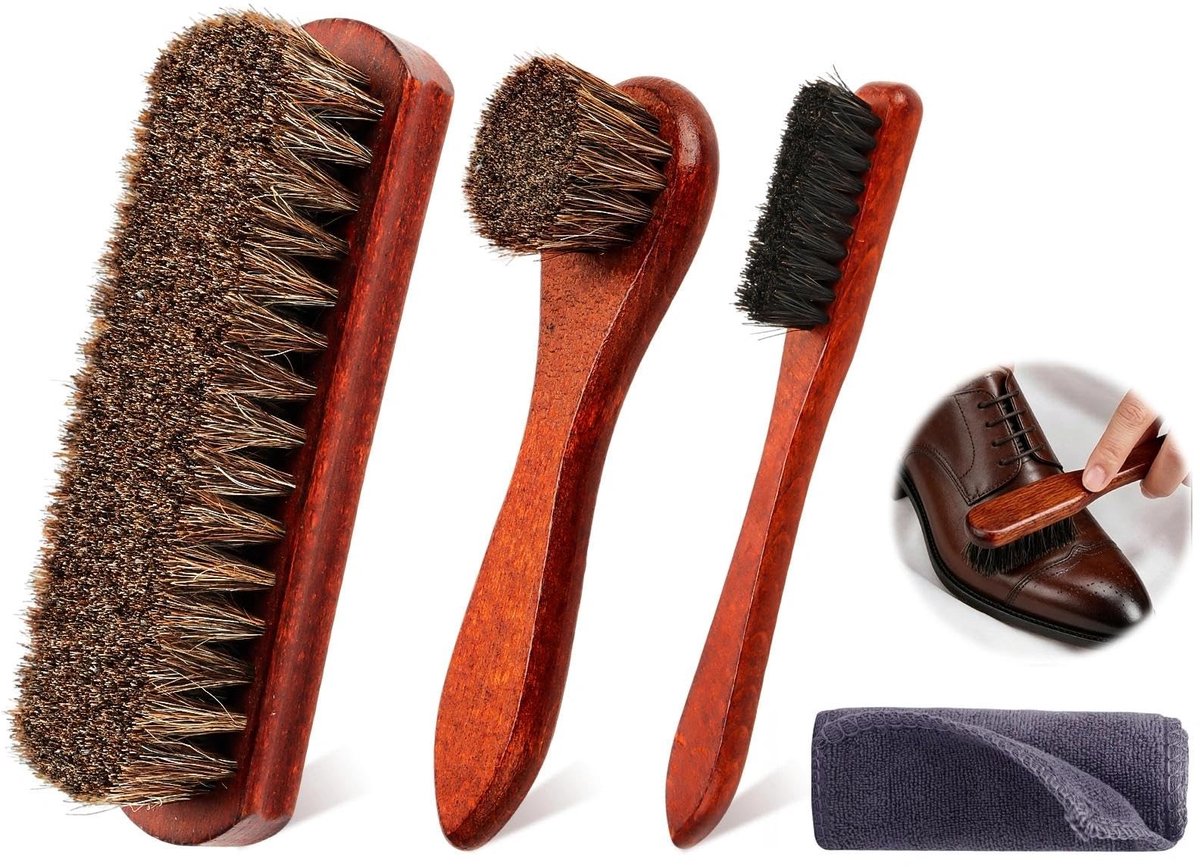 Solidchoice - Paardenhaarborstel Set, 3 Stuks met Houten Handvat