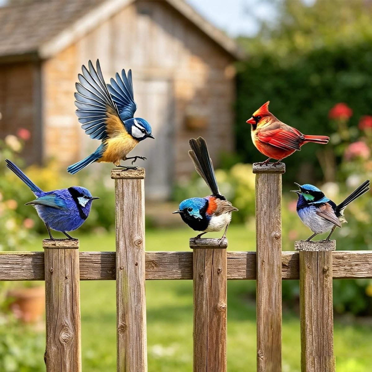 Solidchoice - Set van 5 Beschilderde Metalen Vogels voor Buiten