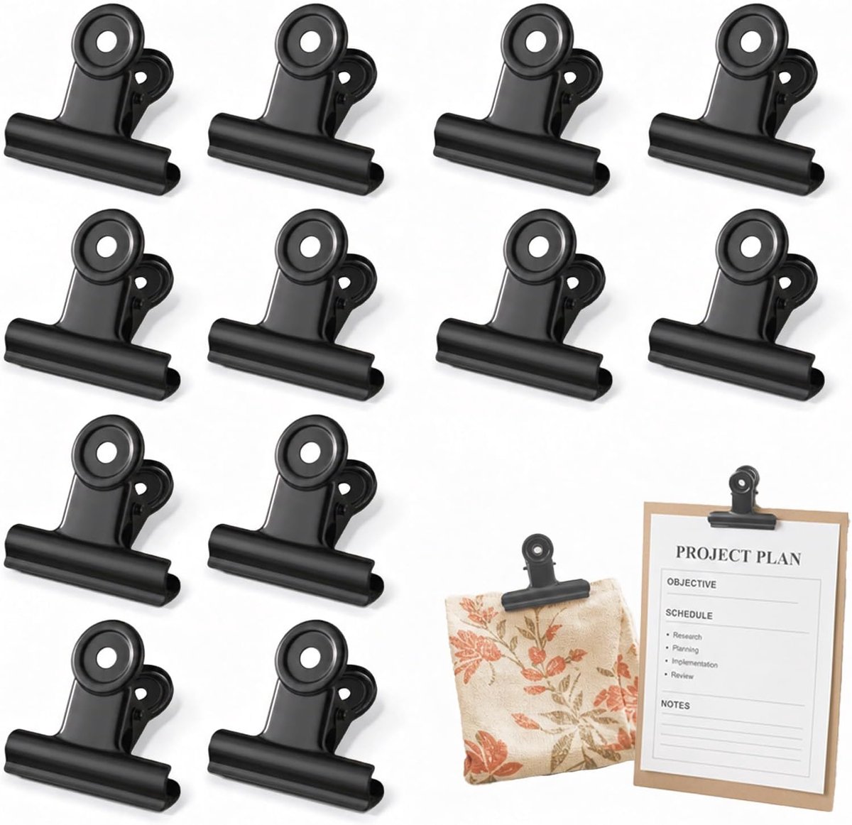 Bulldog-clips groot - metalen clips zwart - 12 stuks - voor fotofoto's - ShopVlot